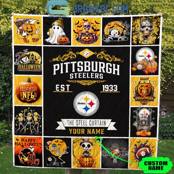 Pittsburgh Steelers The Steel Curtain Est. 1933 Halloween Personalized Fleece Blanket Quilt