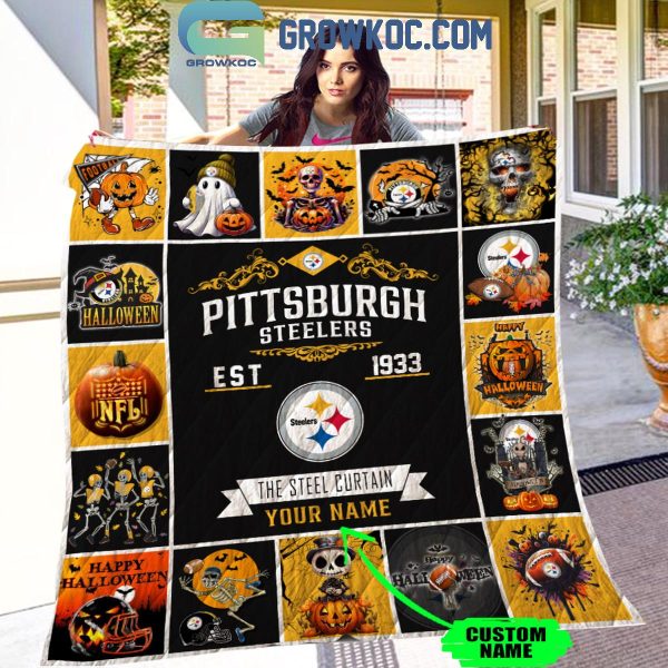 Pittsburgh Steelers The Steel Curtain Est. 1933 Halloween Personalized Fleece Blanket Quilt