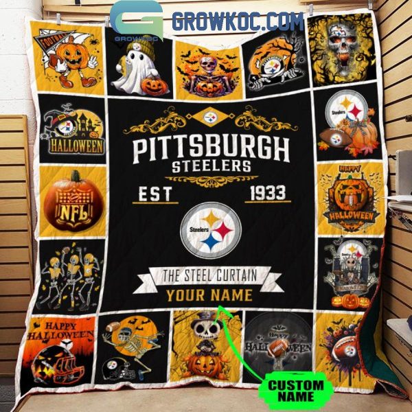 Pittsburgh Steelers The Steel Curtain Est. 1933 Halloween Personalized Fleece Blanket Quilt