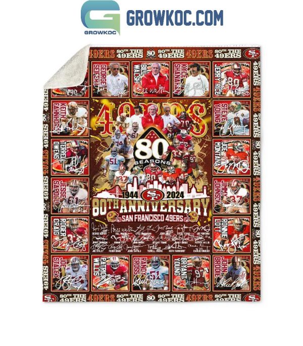 San Francisco 49ers 1944-2024 The Niners 80th Anniversary Fleece Blanket Quilt