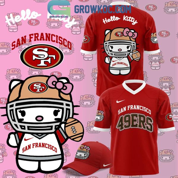 San Francisco 49ers 50th Anniversary Hello Kitty  In Red Celebrating Football Jersey