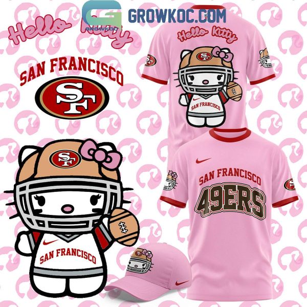 San Francisco 49ers 50th Anniversary Of Hello Kitty 2024 Pink Love Hoodie T-Shirt