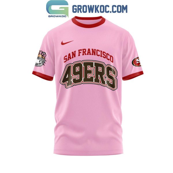 San Francisco 49ers 50th Anniversary Of Hello Kitty 2024 Pink Love Hoodie T-Shirt