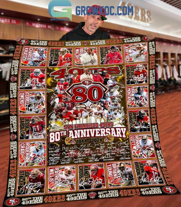 San Francisco 49ers 80th Anniversary 1944-2024 Fleece Blanket Quilt