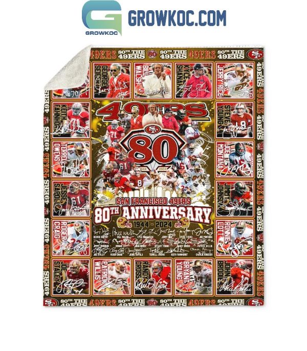 San Francisco 49ers 80th Anniversary 1944-2024 Fleece Blanket Quilt