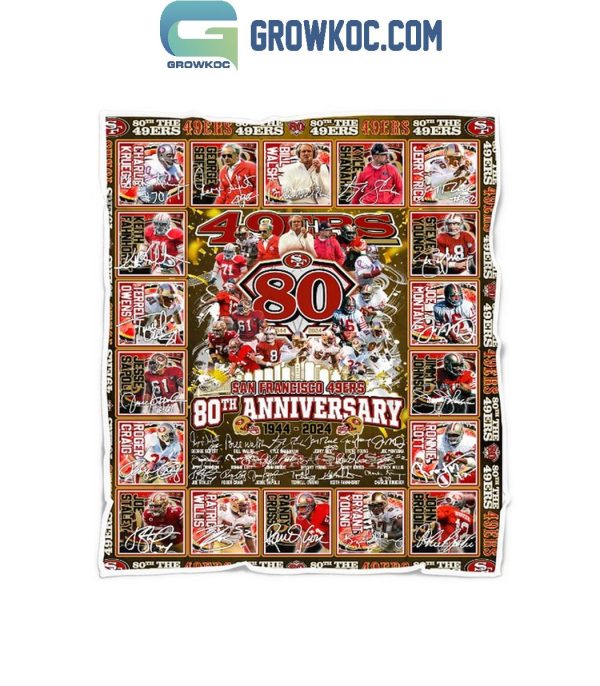 San Francisco 49ers 80th Anniversary 1944-2024 Fleece Blanket Quilt