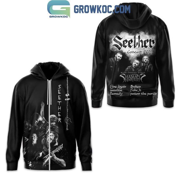 Seether Concert 2024 With Special Guest Shaman Harvest Hoodie T-Shirt