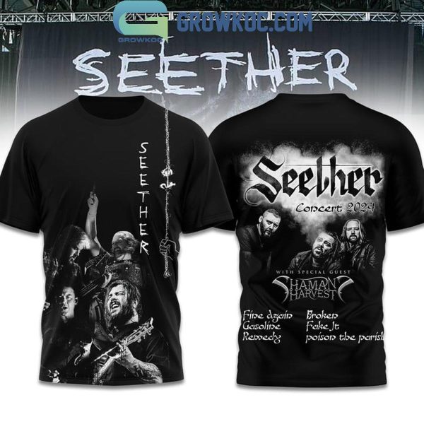 Seether Concert 2024 With Special Guest Shaman Harvest Hoodie T-Shirt