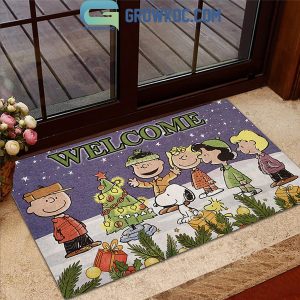 Snoopy Charlie Brown Around The Christmas Tree Personalized Doormat