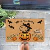 Snoopy In Haunted Mansion Happy Halloween Personalized Doormat