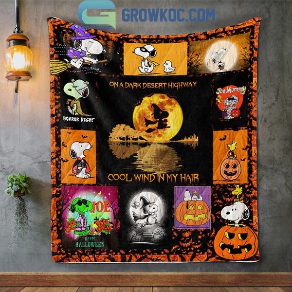 Snoopy On A Dark Desert Highway Cool Wind In My Hair Halloween Fleece Blanket Quilt