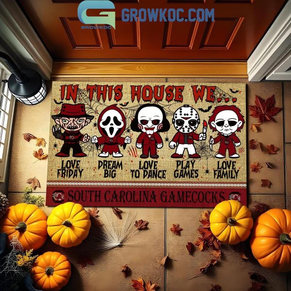 South Carolina Gamecocks In This House We Love Halloween Horror Movies Doormat