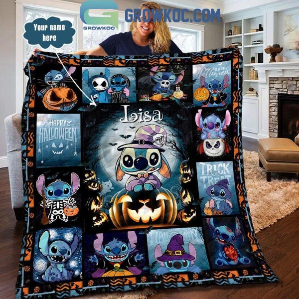 Stitch Happy Halloween Trick Or Treat Night Personalized Fleece Blanket Quilt