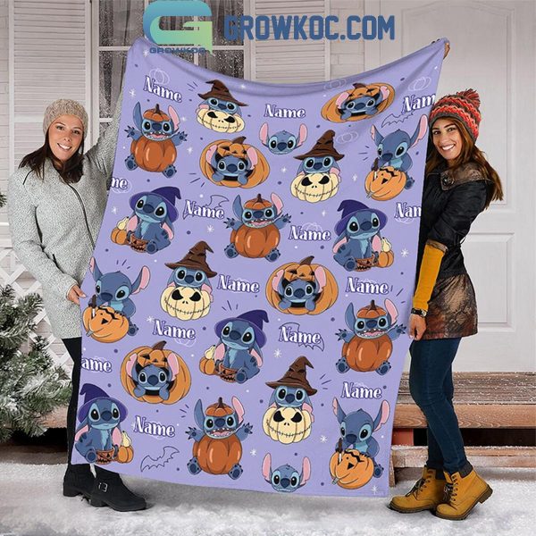 Stitch With Jack O Lantern 2024 Pumpkin Personalized Fleece Blanket Quilt