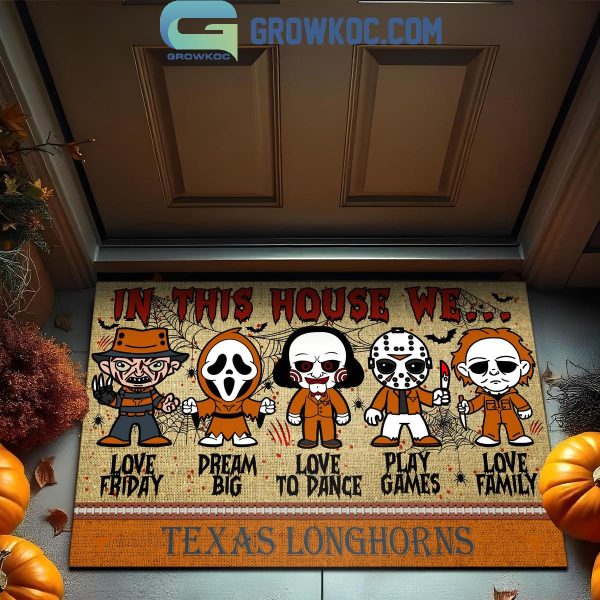 Texas Longhorns In This House We Love Halloween Horror Movies Doormat