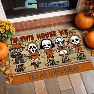 Texas Longhorns In This House We Love Halloween Horror Movies Doormat