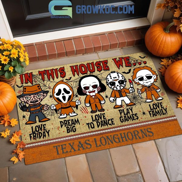 Texas Longhorns In This House We Love Halloween Horror Movies Doormat