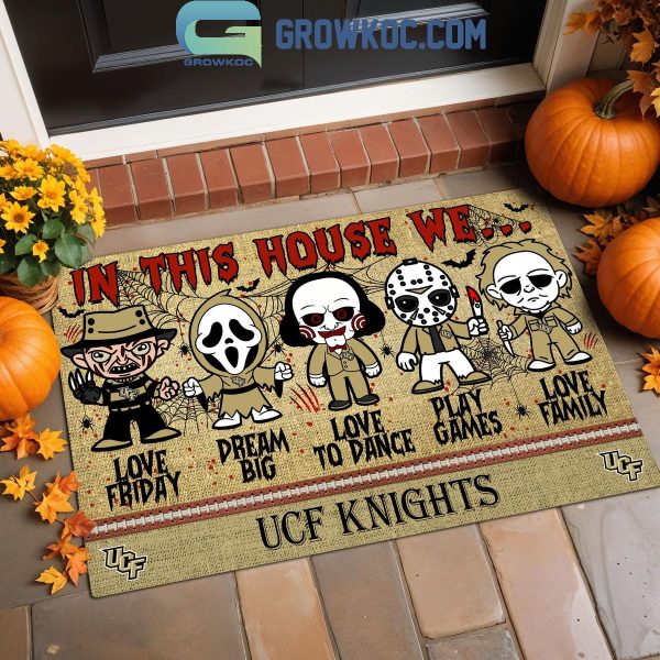 UCF Knights In This House We Love Halloween Horror Movies Doormat