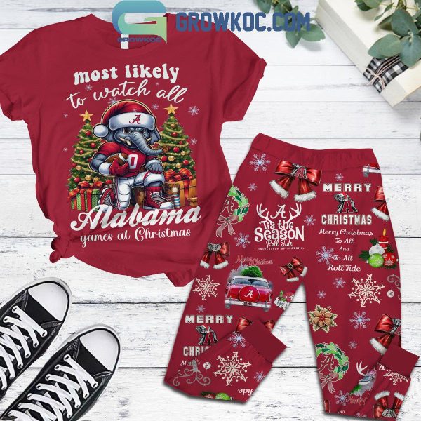 Alabama Crimson Tide Watch All Alabama Games At Christmas Fleece Pajamas Set