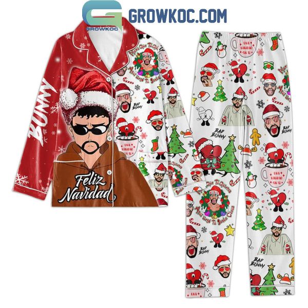 Bad Bunny Feliz Navidad Merry Christmas Polyester Pajamas Set