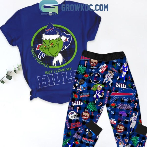 Buffalo Bills Grinch 2024 I Hate People But Love Bills Fleece Pajamas Set