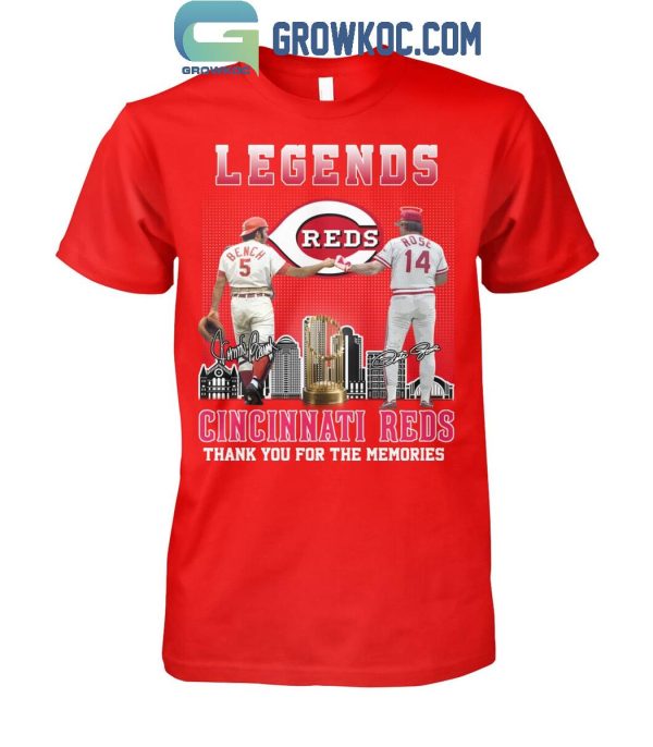 Cincinnati Reds The Legends Peter Rose Johnny Bench Thank You For The Memories T-Shirt