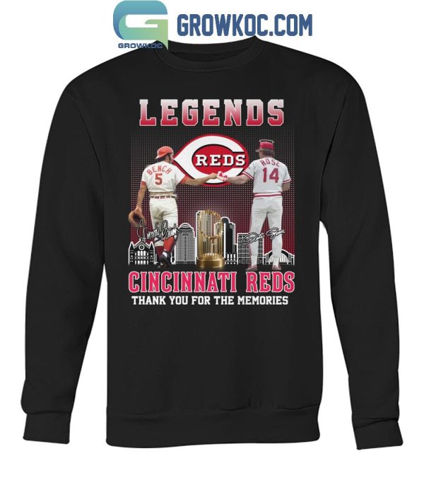 Cincinnati Reds The Legends Peter Rose Johnny Bench Thank You For The Memories T-Shirt