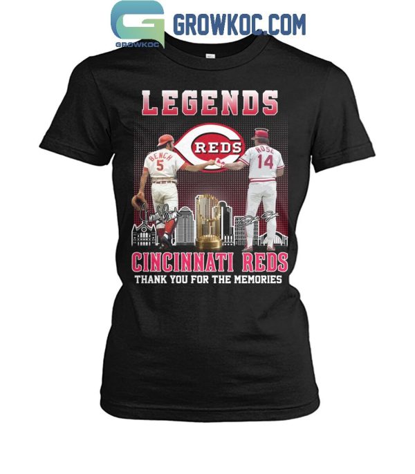 Cincinnati Reds The Legends Peter Rose Johnny Bench Thank You For The Memories T-Shirt