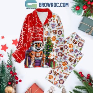 Clemson Tigers All I Want For 2024 Christmas Is Paw Power Polyester Pajamas Set