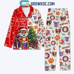 Clemson Tigers All I Want For 2024 Christmas Is Paw Power Polyester Pajamas Set