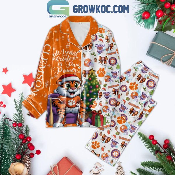 Clemson Tigers All I Want For 2024 Christmas Is Tigers Polyester Pajamas Set