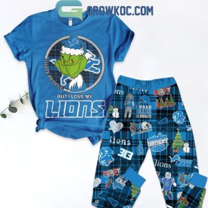 Detroit Lions Christmas Grinch 2024 I Hate People But Love Lions Fleece Pajamas Set