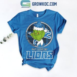 Detroit Lions Christmas Grinch 2024 I Hate People But Love Lions Fleece Pajamas Set