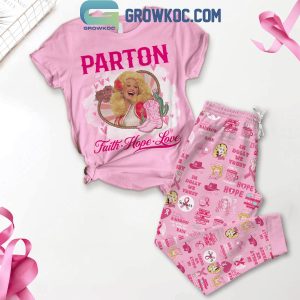 Dolly Parton Faith Hope Love Stronger Than Breast Cancer Fleece Pajamas Set