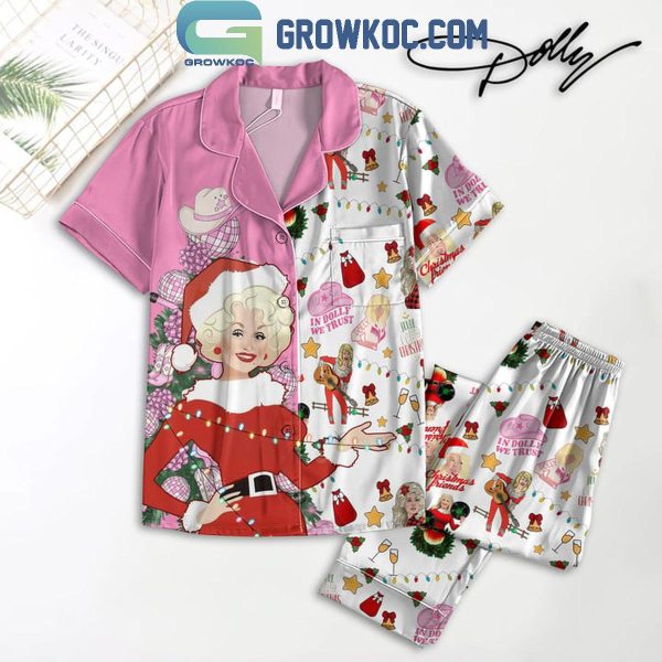 Dolly Parton In Dolly We Trust Christmas Friends Polyester Pajamas Set