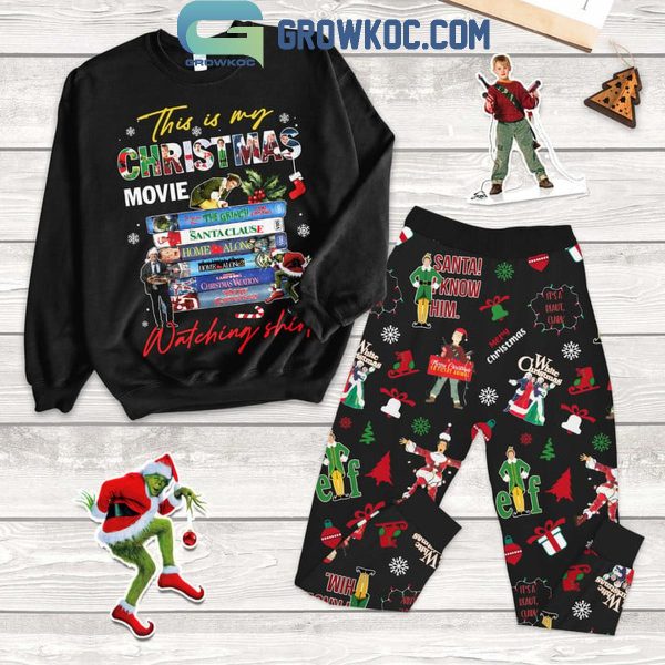 Elf Santa Claus This Is My Christmas Movies Watching Fleece Pajamas Set Long Sleeve