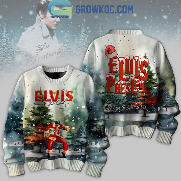 Elvis Presley Santa Is Back In Town 2024 Blue Christmas Ugly Sweater