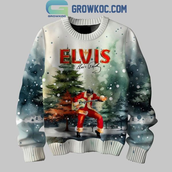 Elvis Presley Santa Is Back In Town 2024 Blue Christmas Ugly Sweater