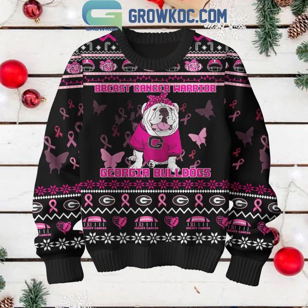 Georgia Bulldogs Breast Cancer Warrior Tackle Cancer Christmas Black Ugly Sweater