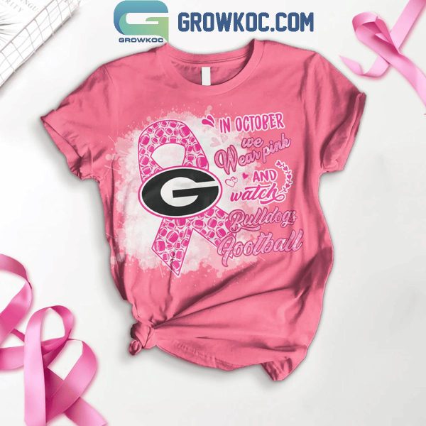 Georgia Bulldogs In October We Wear Pink And Watch Football Fleece Pajamas Set