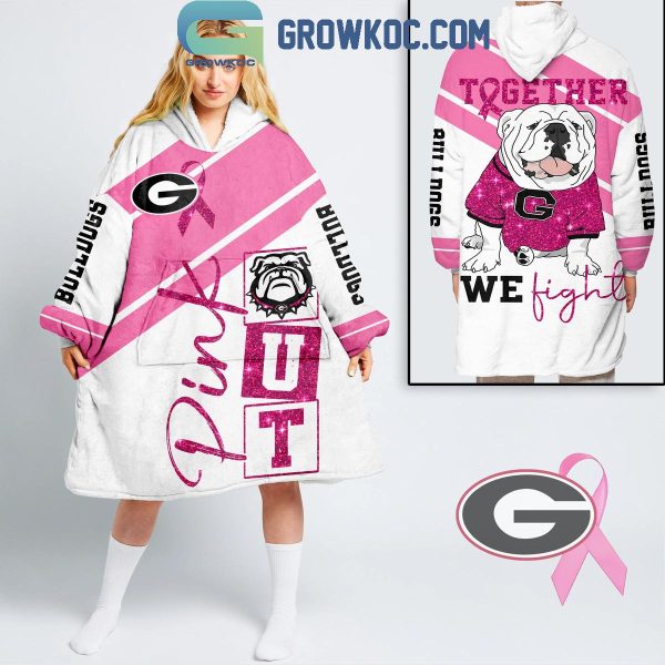 Georgia Bulldogs Pink Out Together We Fight Cancer Oodie Hoodie Blanket