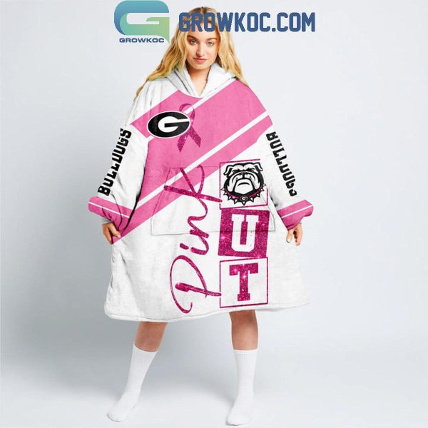 Georgia Bulldogs Pink Out Together We Fight Cancer Oodie Hoodie Blanket