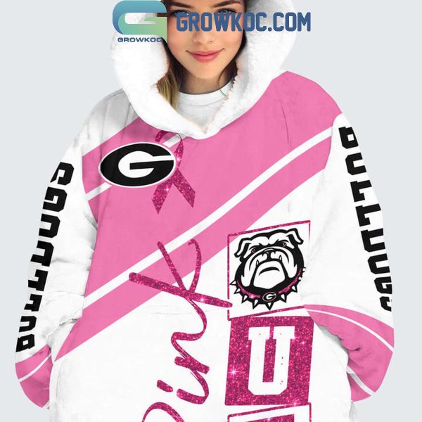 Georgia Bulldogs Pink Out Together We Fight Cancer Oodie Hoodie Blanket