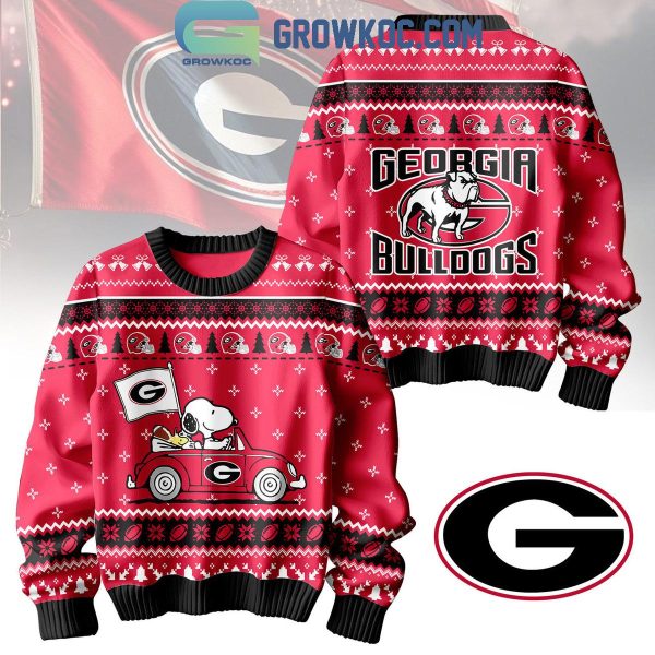 Georgia Bulldogs Snoopy Peanuts 75th Anniversary 1950-2025 Christmas Ugly Sweater