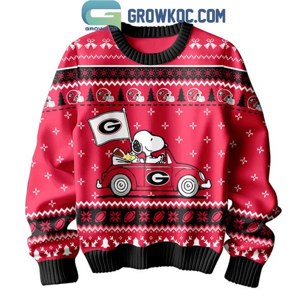 Georgia Bulldogs Snoopy Peanuts 75th Anniversary 1950-2025 Christmas Ugly Sweater