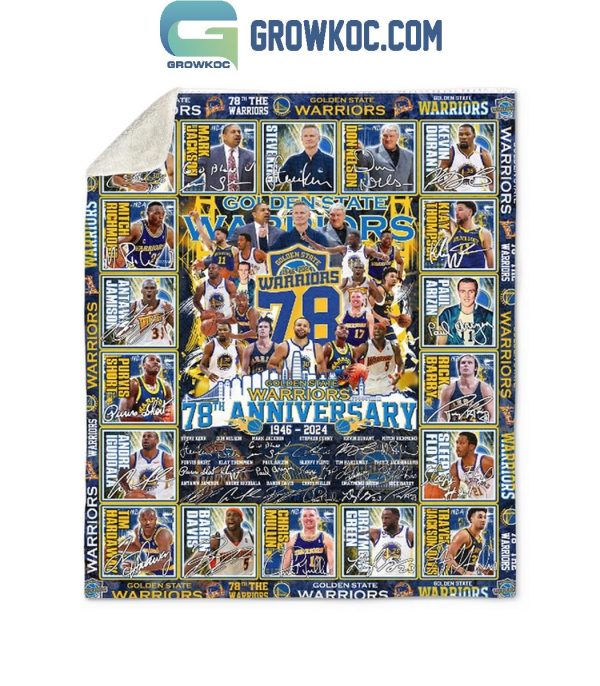 Golden State Warriors 78th Anniversary 1946-2024 Celebrating Fleece Blanket Quilt