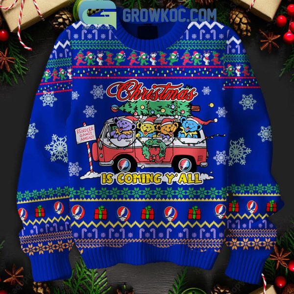 Grateful Dead Christmas Is Coming Y’All Blue Version Ugly Sweater