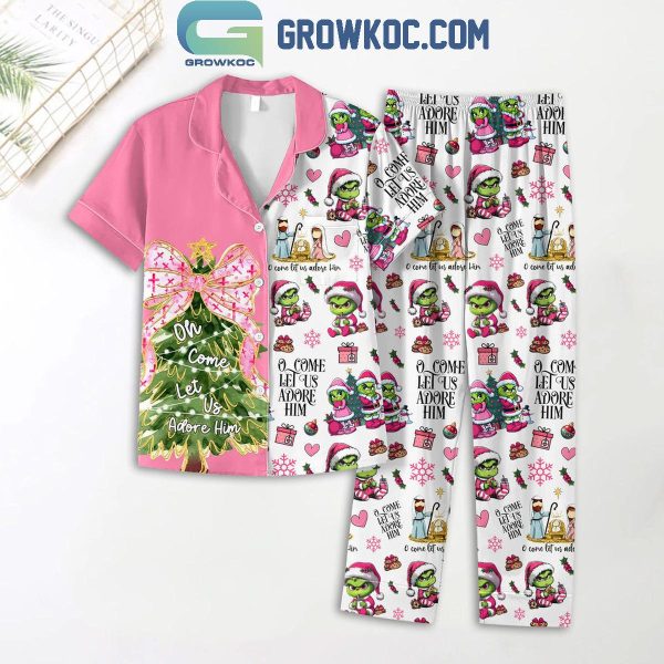 Grinch O Come Let Us Adore Him In Christmas Polyester Pajamas Set