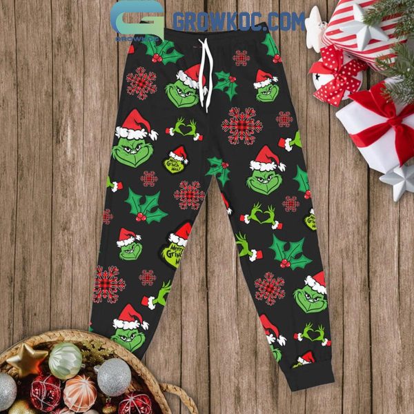 Grinch The Joy Of Christmas Is Family Fleece Pajamas Set Long Sleeve