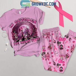 Halloween Horror Halloween In October We Wear Pink Fight Cancer Fleece Pajamas Set